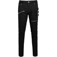 thumbnail image 1 of uxcell Men's Casual Slim Fit Punk Gothic Pockets Patch Buckle Zipper Pants Trousers 30 Black, 1 of 7
