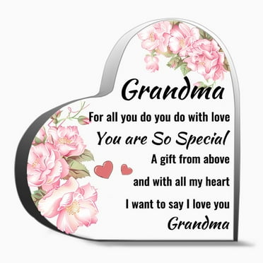 Acrylic Grandma Birthday Gift Floral Themed Heart Shape Birthday Christmas Gifts Heart-Shaped Acrylic Desk Decor For Women - Ideal Birthday, Christmas & Office Present