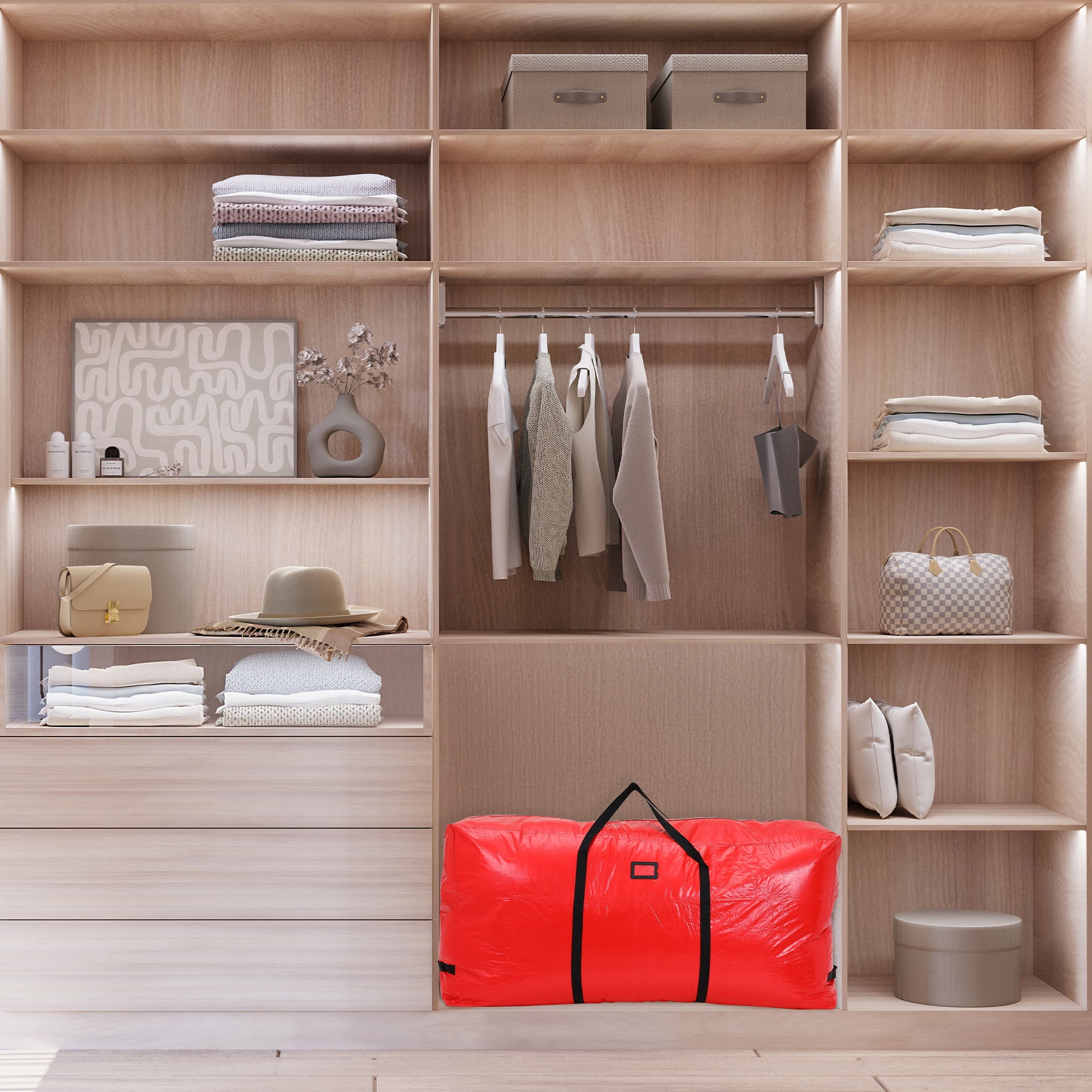 Unique Bargains 1 Pack Foldable Large Storage Bags with Handles Red 60*20*30in
