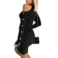 thumbnail image 3 of DYMADE Women Solid Color Off Shoulder Sexy Slim Wrap Hip Long Sleeve Bodycon Dress, 3 of 4