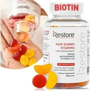 iRestore Biotin Gummies with Vitamins for Healthy Hair Skin and Nails | Nature's Fruit Flavor, Great Taste | Vegan Chewable Hair Growth Gummy for Women & Men | Non-GMO 5000 mcg