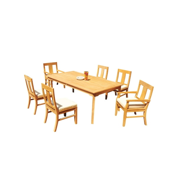 Grade-A Teak Dining Set: 6 Seater 7 Pc: 83" Rectangle Table And 6 Osborne Chairs (2 Arm & 4 Armless Chairs) Outdoor Patio WholesaleTeak #51OS-0107