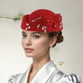 thumbnail image 2 of Biezeib Women Vintage Church Hats Crystal Flower Applique Felt Pillbox Hats Fascinator Tea Party Hats, 2 of 5