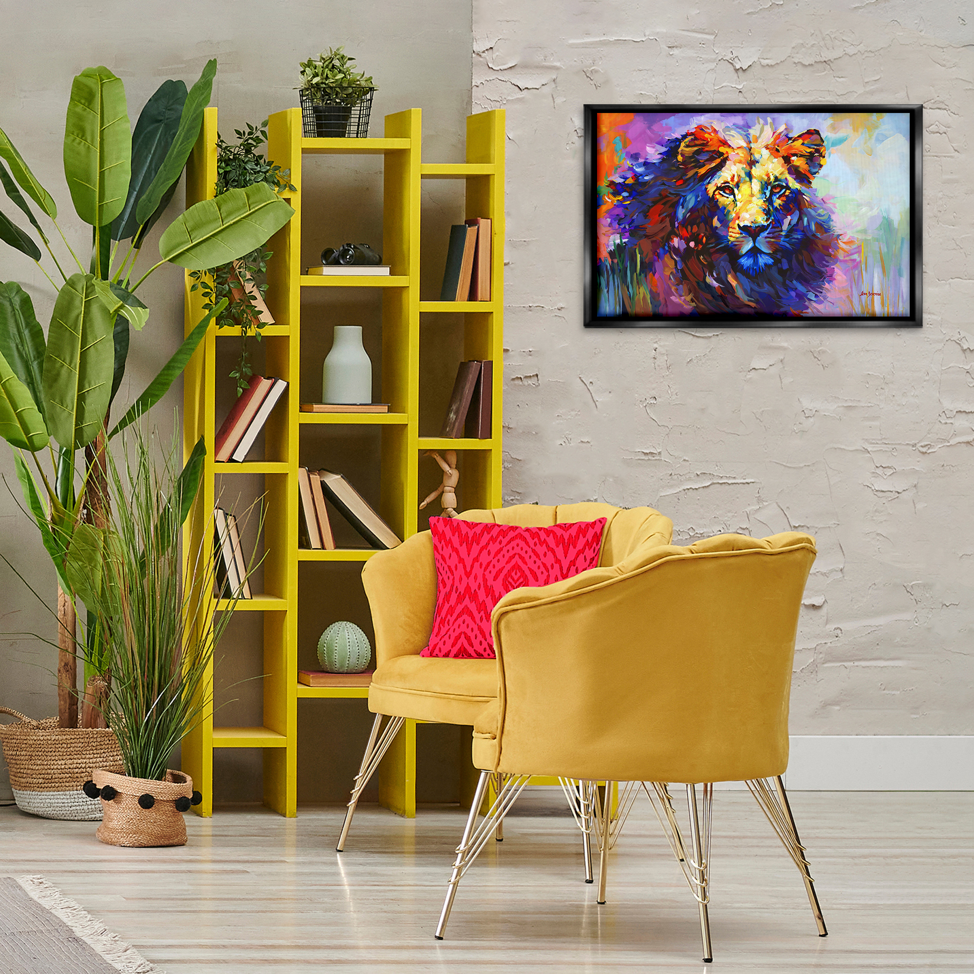 Stupell Industries Paint Strokes Lion Animals & Insects Painting Black Floater Framed Canvas Art Print Wall Art, 25 x 17