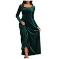 thumbnail image 2 of Hinvhai Women's Fashion Long Sleeve Velvet Dress ,Classic Solid Color Square Neck Velvet Long Dresses High Waist Cocktail Party Dress for Womens Green M(M), 2 of 4