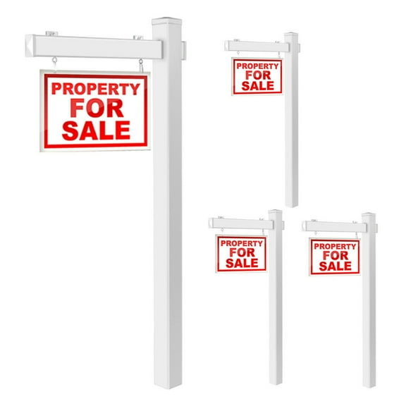 Gymax 4 PCS 6' UPVC Real Estate Sign Post Open House Yard Home for Sale White W/Stake