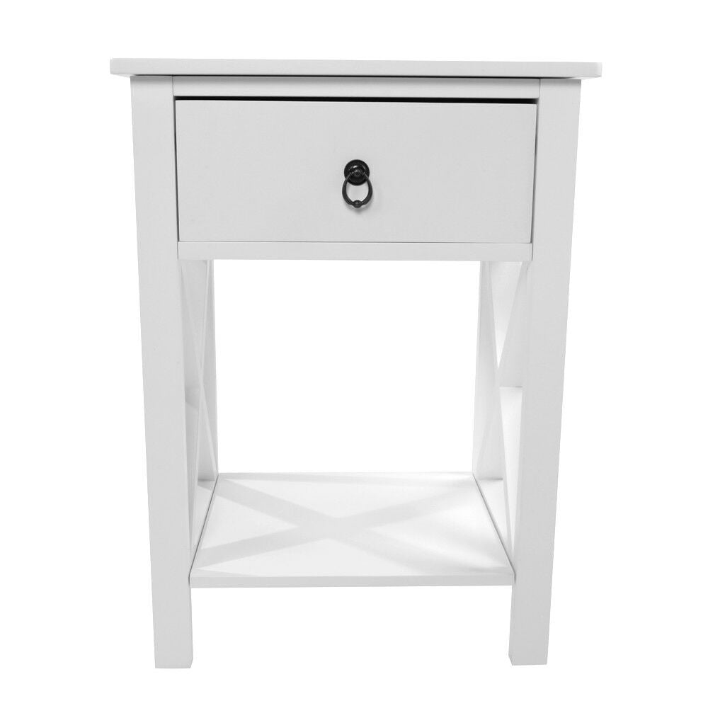 Zimtown White Bedside Nightstand End Sofa Table with Drawer and Shelf for Storage