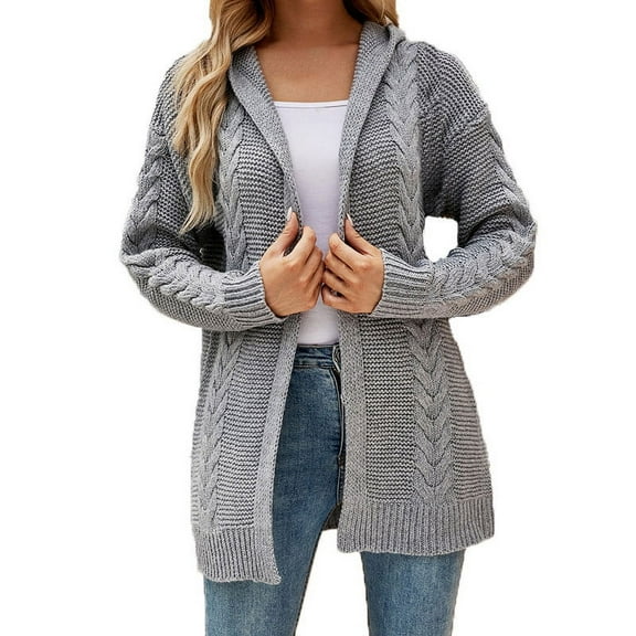 qucoqpe Womens 2023 Open Front Long Sleeve Chunky Knit Cardigan Sweaters Loose Outwear Coat on Clearance
