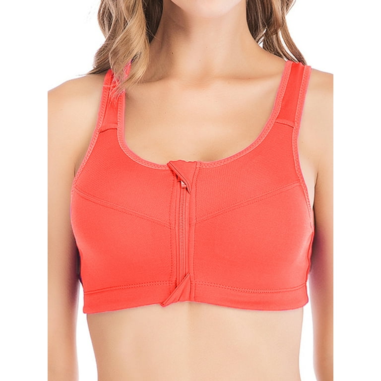Women Zip Up Front Gym Sports Bra High Impact Yoga Removable Pads Seamless  Top