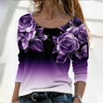 thumbnail image 2 of WTOBBY Women's Fashion Casual Rose Gradient Print Round Neck Long Sleeve Top, Versatile All-Match Blouse for Ladies Comfortable and Stylish Wear,Purple 3XL, 2 of 5