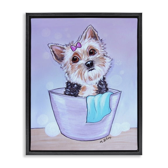Stupell Industries Eclectic Terrier with Soap Bubbles Black Floating Frame Canvas Art, 17 x 21, by Michelle Gilsey