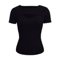 thumbnail image 6 of T Shirts for Women 2026 Summer Short Sleeve Crewneck Hollow out Ribbed Slim Fit Casual Tshirt, 6 of 6