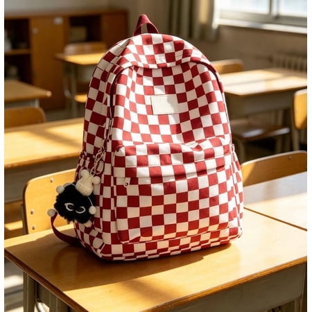 Guodhu Korean Style Plaid Backpack Lightweight Nylon Casual Bag with Padded Straps Multi-Compartment Travel Bookbag for Students Teens Women Daily Commute College Daypack(As shown H)