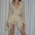 thumbnail image 4 of Cárdigan Top corto de mujer + Faldas irregulares Y2K Conjunto de falda de verano de cárdigan de encaje (Beige M) Kuymtek Beige T M para Mujer, 4 of 6