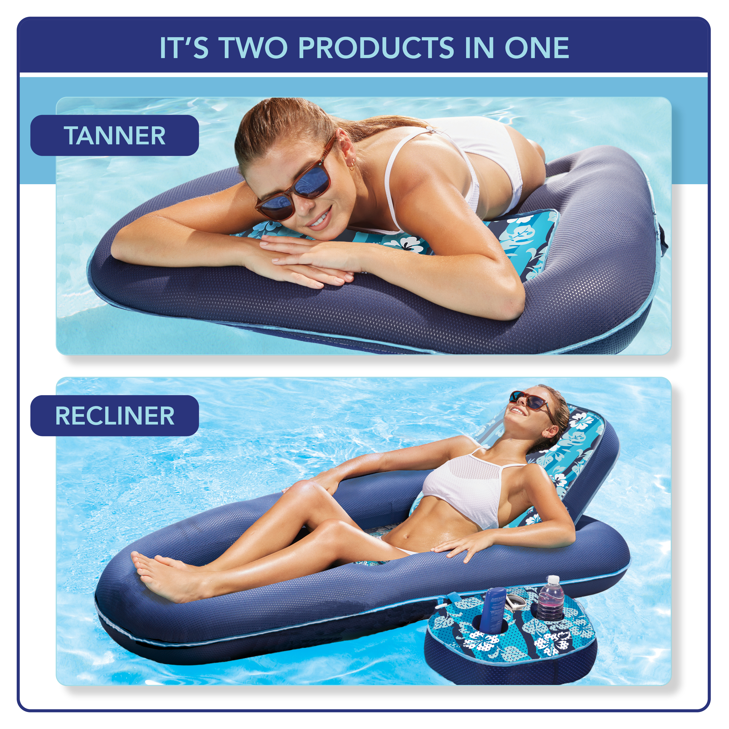 Aqua 2-in-1 Adult Recliner & Tanner Pool Float, Blue - image 4 of 11
