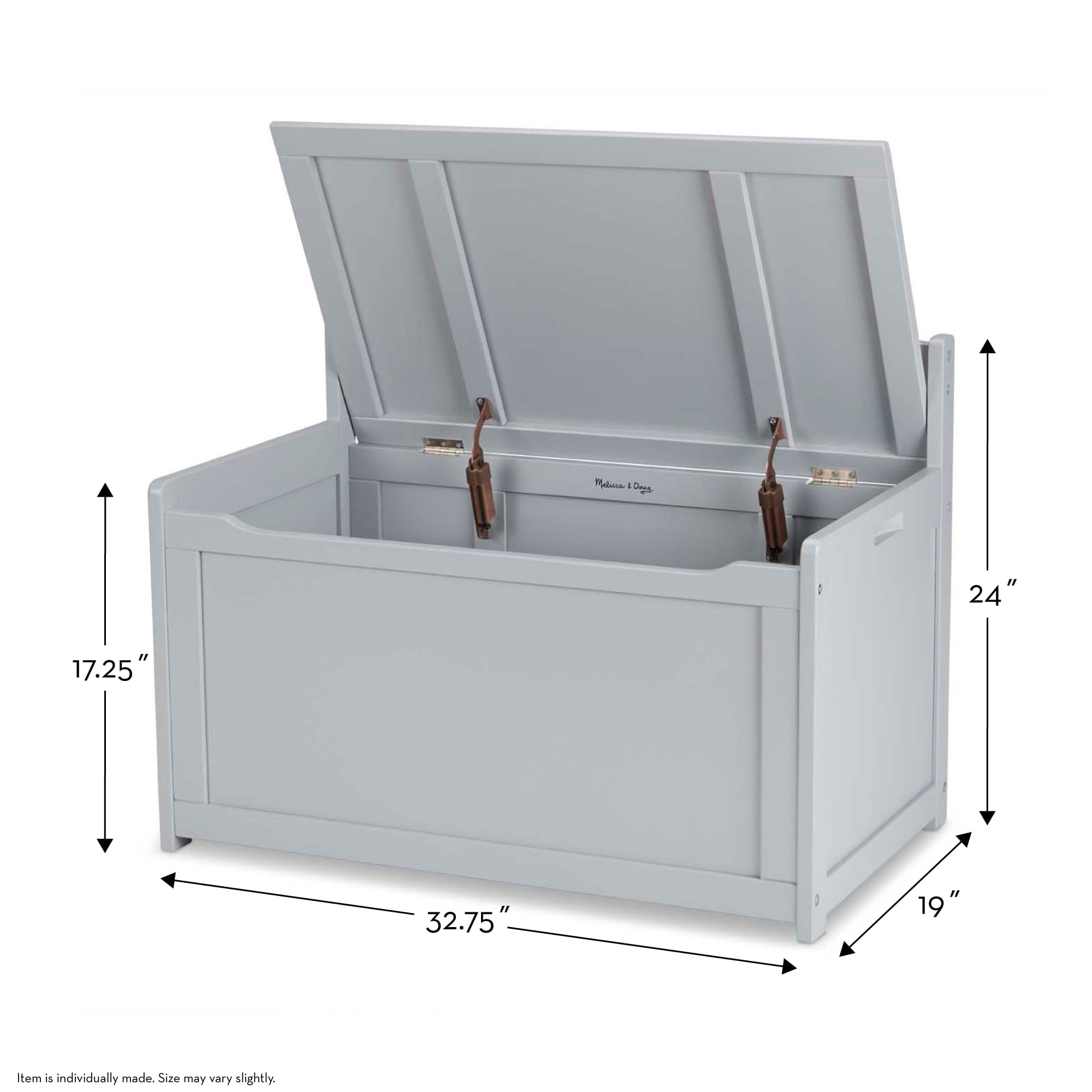 Melissa & Doug Wooden Toy Chest, Toy Storage Box (Gray) with Hinged-Lid, Playroom Furniture for Kids Ages 3+ [Wood]