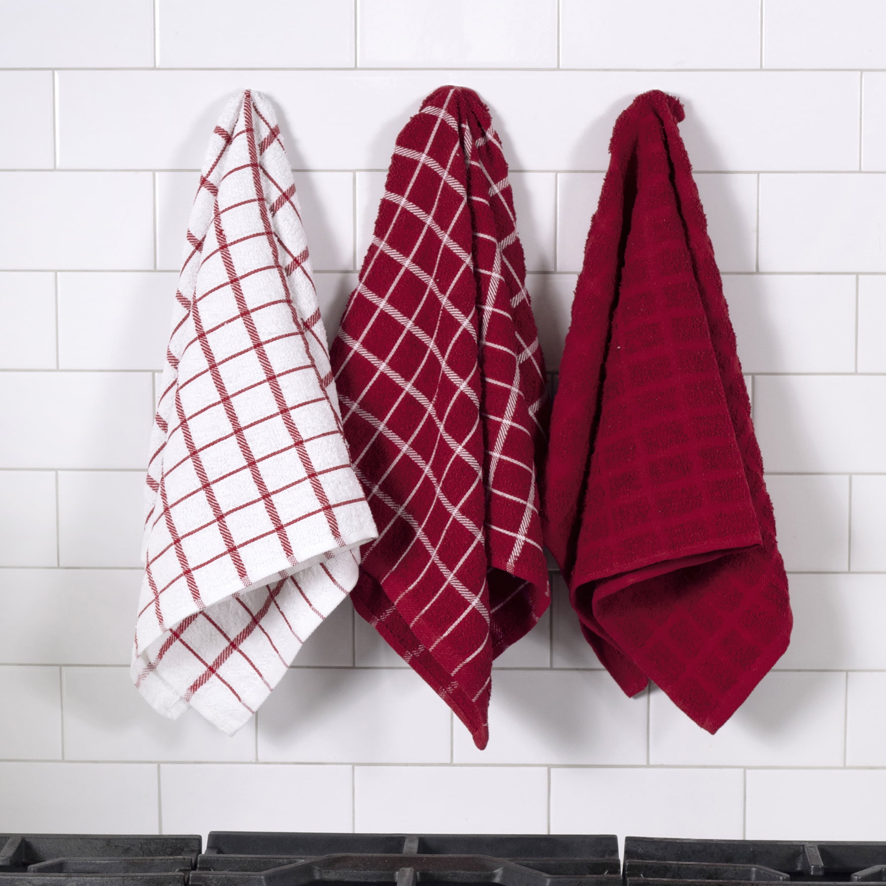 RITZ Kitchen Wears 100% Cotton Hanging Tie Towels - Checked & Solid  (2-Pack) - John Ritzenthaler Company