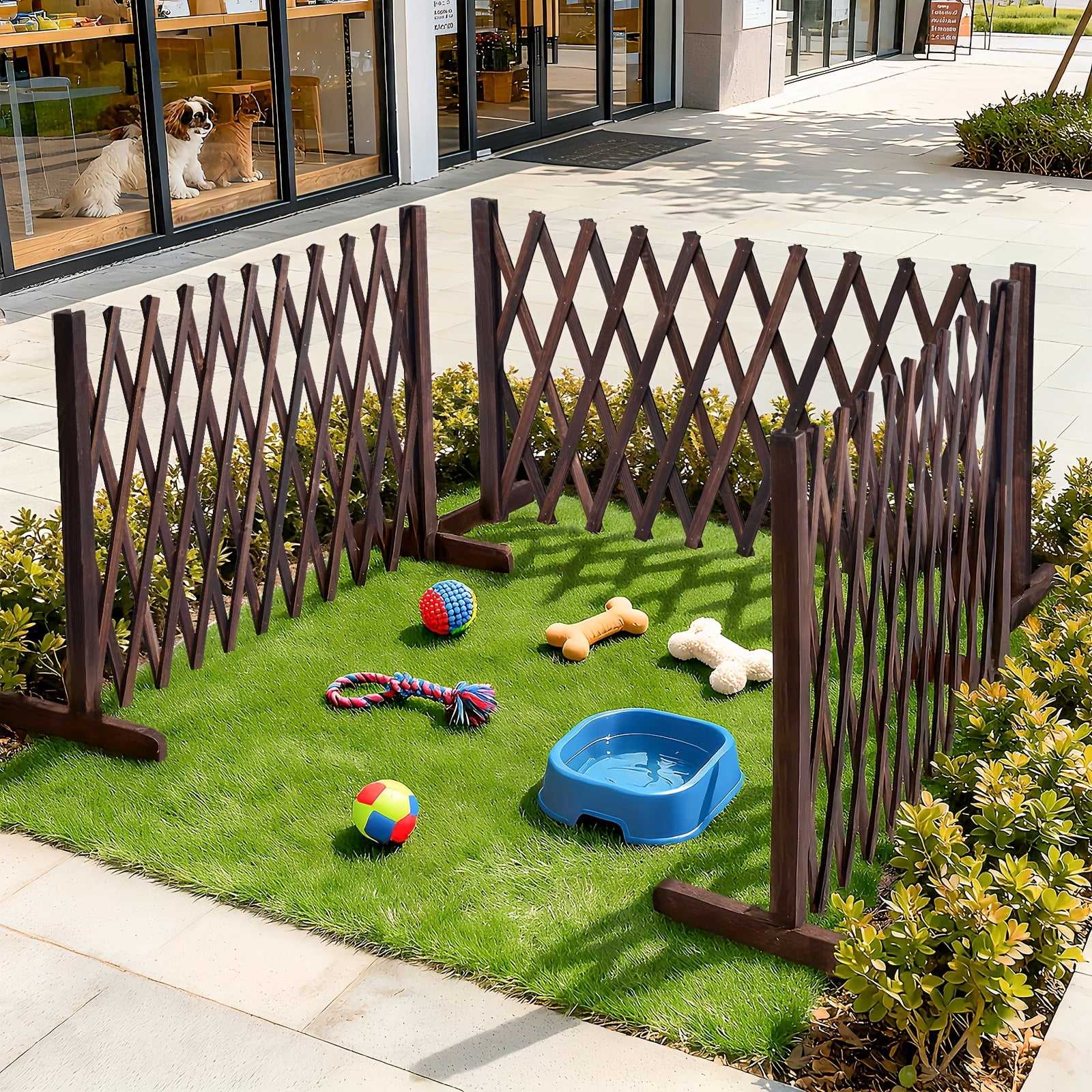 3D Expandable Thickened Wooden Fence, Retractable Safety Pet Gate, Indoor Outdoor Partition Fence for Yard Garden Play Area Holiday Decor