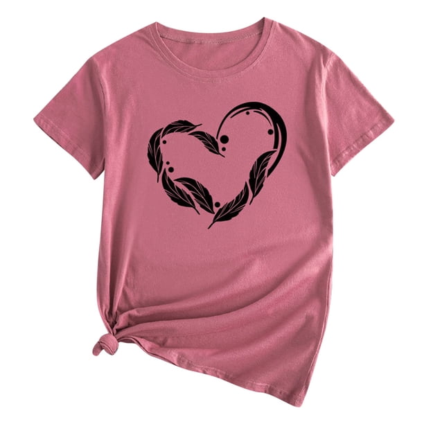 Camiseta de manga corta con cuello redondo y estampado de amor informal para mujer OAVQHLG3B Store lin121212
