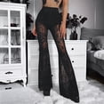 thumbnail image 4 of Pantalones Acampanados de Transparente con Encaje Floral para Mujer, Pantalones Largos de Cintura Alta Elástica. Negro S, 4 of 10