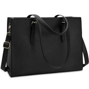 Laptop Bag for Women Waterproof Lightweight Leather 15.6 inch Computer Tote Bag Black