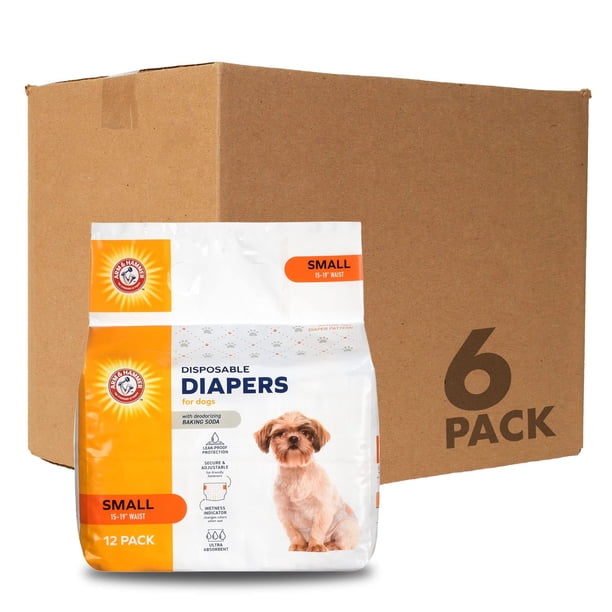 Arm & Hammer Para Mascotas Para Mascotas Pañales Para Perros Tamaño Pequeño, Ultra Absorbentes, Ajustables, Con Protección A Prueba De Fugas E Indicador De Humedad (Paquete De 6, 72 Unidades En Total)