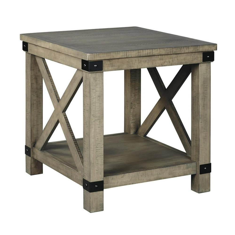 Farmhouse Style End Table with X Shaped Sides and Open Bottom Shelf