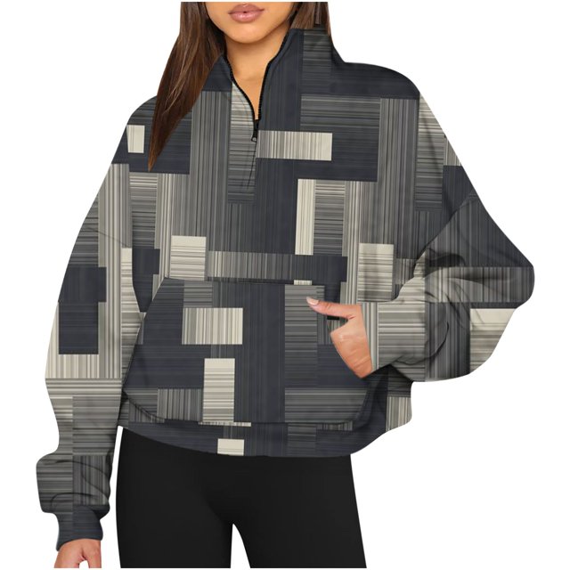 Chandails en Molleton à Capuche Mode pour Femmes 2023, Chandails en Molleton Décontractés Sans Capuche, Chemise à Manches Longues Imprimée avec Demi-Fermeture à Glissière, Col à Capuche, 50 % de Réduction, Costumes Halloween/noël