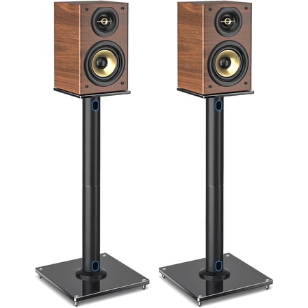 TAVR Furniture Universal Speaker Stands Pair 45° Swivel Bookshelf Speaker Stands with Cable Management, Black