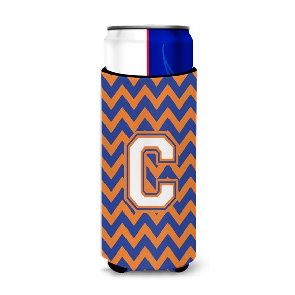 Carolines Treasures CJ1060-CMUK Letter C Chevron Blue and Orange Ultra Beverage Insulators for slim cans Slim Can