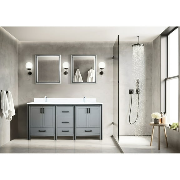 72 In. X 22 Dark Grey Double Bath Vanity - White Quartz Countertop & Faucet , Soft Close, Two Cabinets And Five Drawers For Abundant Storage Top Included, Close Cabinetry, Interior