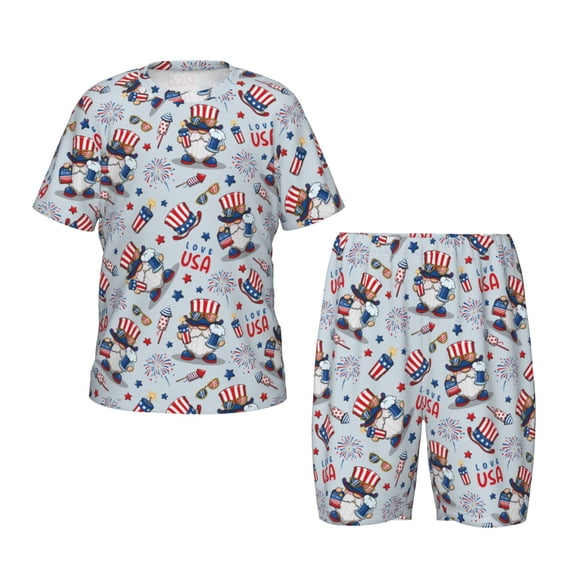 Balery I Love USA Conjunto de Pijama Infantil de Manga Corta con Estampado – Ropa de Dormir de Algodón Suave-3X-Large