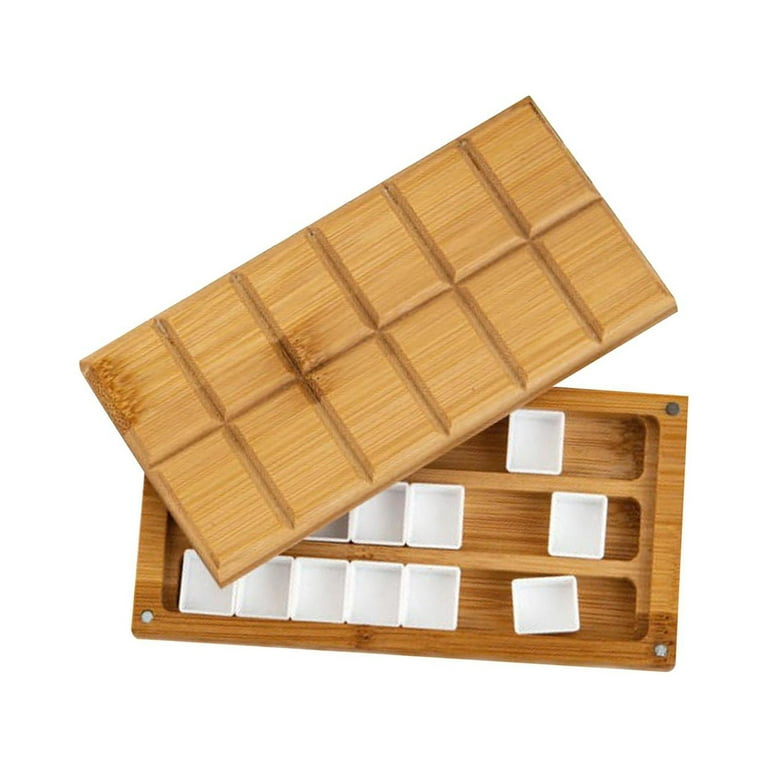 Empty Bamboo Paint Palette With Lid Portable Watercolor Paint Tray Storage  Box