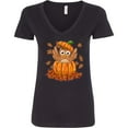 thumbnail image 3 of Inktastic Owl in a Pumpkin Cute for Halloween and Thanksgiving Women's V-Neck T-Shirt, 3 of 5