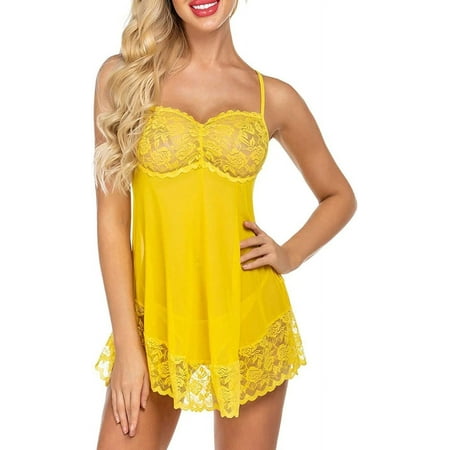 XiaoBanDeng Womens Sleepwear Sexy Lingerie Babydollss Nightgown Underwire Lace Chemise Nightwear Bridal Mini Dresses