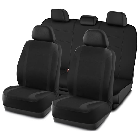 Road Comforts Sport Car Seat Covers,Polyester Car Seat,Athletic Style Comfortable Front Seats, Breathable Fabric Seat,Anti-Slip Airbag Compatible Universal Fit for Cars SUVs Trucks,Black