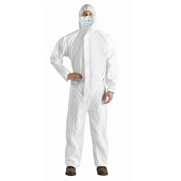 Disposable Coveralls for Men, Women, 3XLarge, Pack of 5 White Hazmat Suits Disposable with Hood