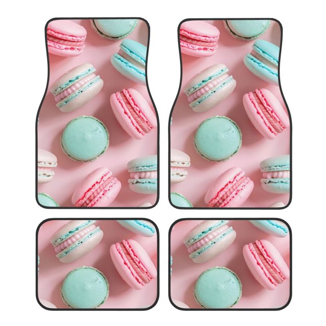 Fotbe Pastel Macarons Delight Juego de 4 Tapetes para Auto con Estampado – Alfombrillas de Goma Reforzada, Diseño Antideslizante, Protección para Todo el Año – Vehículos, Autos, Camionetas y SUVs