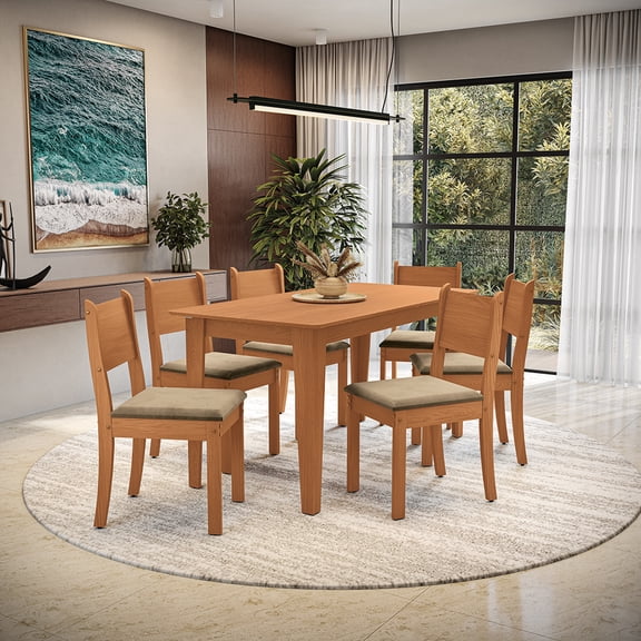 Juego Comedor Kappesberg 1.6m con 6 Sillas Cora Canela/Beige