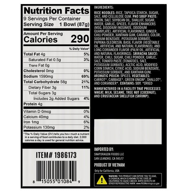 Snapdragon Foods Vietnamese Pho Bowls, 3.1 Ounce (Pack of 9)
