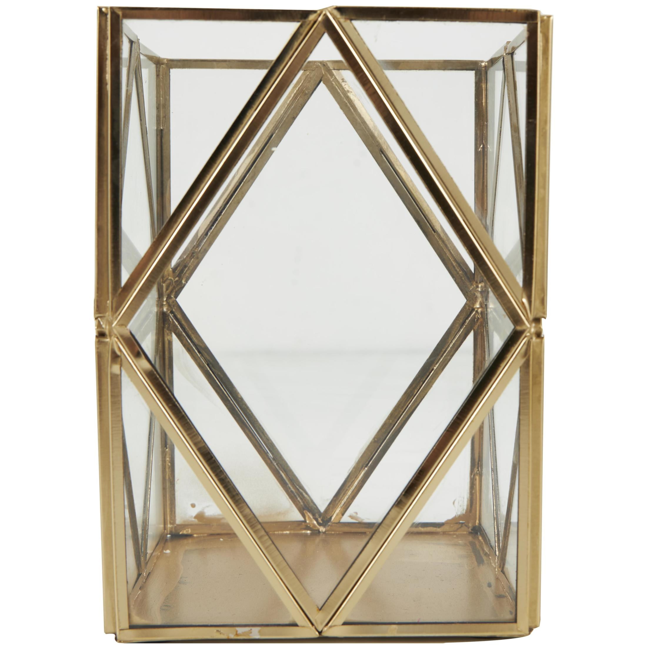 CosmoLiving by Cosmopolitan 3 Holder Gold Metal Geometric Diamond Patterned Rectangular Candle Lantern, Set of 3
