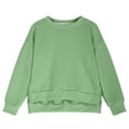thumbnail image 3 of kamemir Girls Crewneck Sweatshirt Long Sleeve Pullover Tops Drop Shoulder Sweatshirts Side Split(Light Green,11-12 Years), 3 of 6