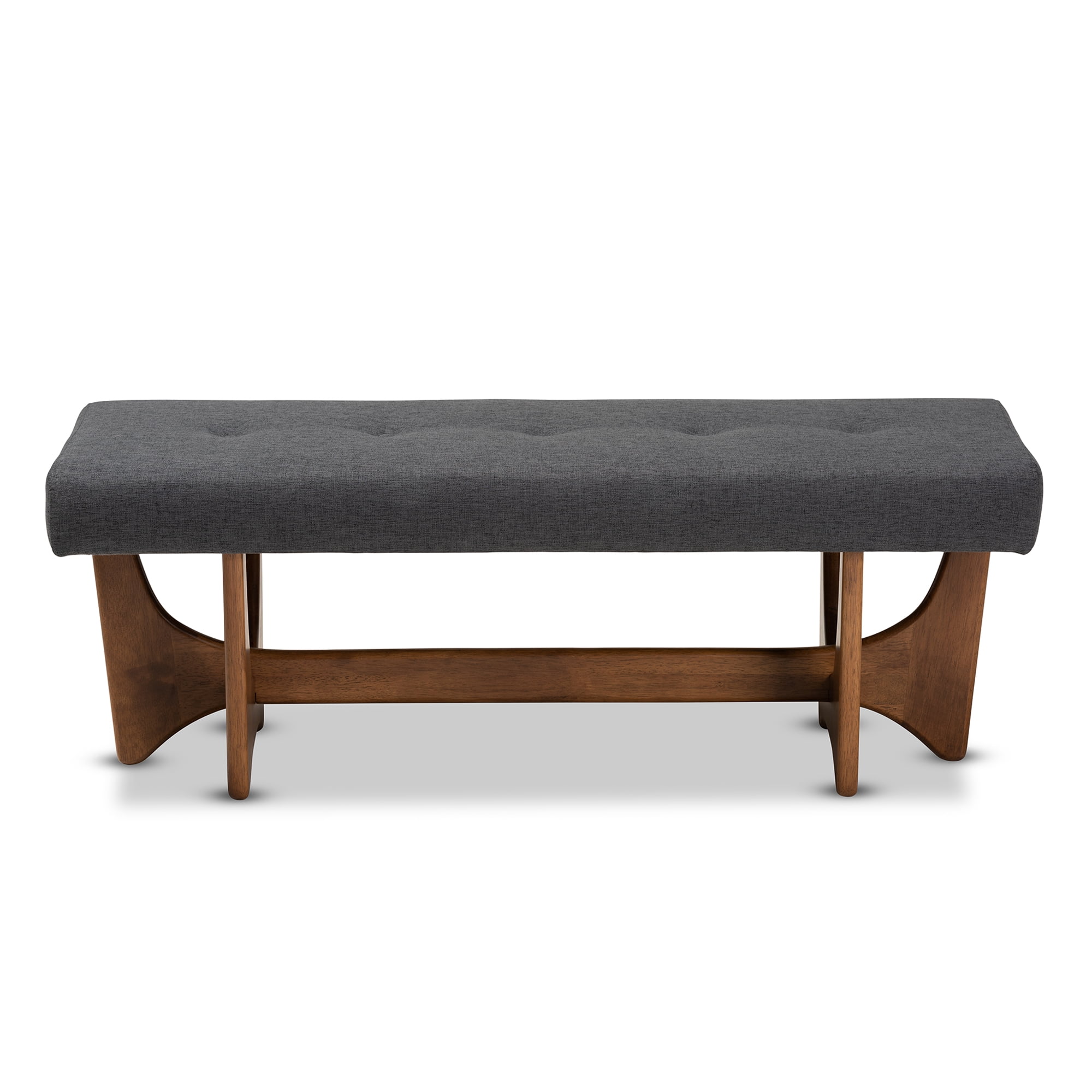 Baxton Studio Theo Mid-Century Modern Dark Gray Fabric Upholstered Walnut Finished Bench