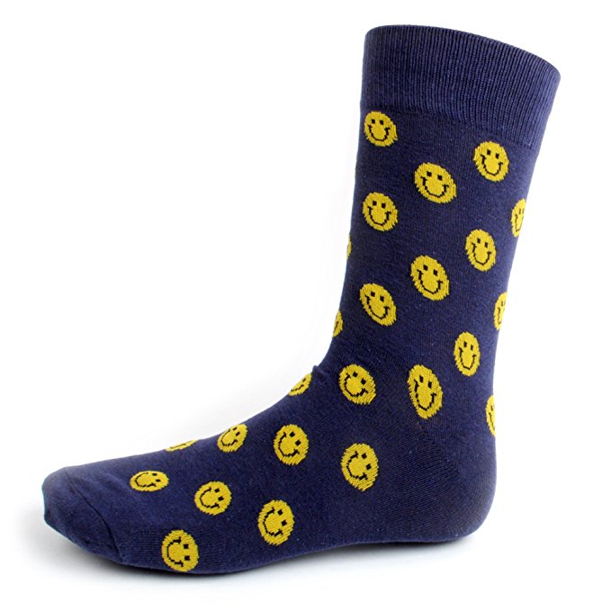 Boxedgifts Men’s Smiley Face Woven Crew Novelty Socks