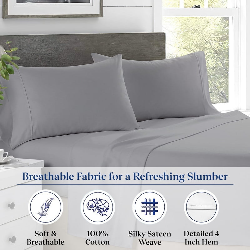 SKY BEDDINGS King Size Pillowcase Set of 2 - Light Grey Super Soft Pillow Cases King, 600 Thread Count 100% Egyptian Cotton, Breathable, Cool, Sateen Weave Sleeping Pillow Covers - Light Grey