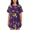 thumbnail image 1 of Balery Mardi Gras and Donuts Conjunto de Pijama para Mujer con Estampado, Dos Piezas de Manga Corta y Shorts, Ropa de Dormir Suave con Cuello Redondo y Bolsillos-Medium, 1 of 6