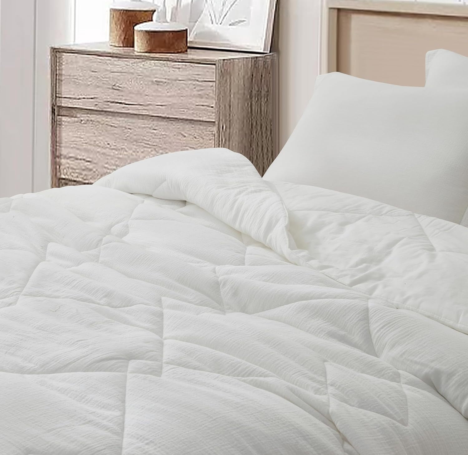 Chezmoi Collection Skye 3-Piece 100% Cotton Muslin Thin Comforter Set Oversized King, White Reversible Soft Washed Cotton Gauze Breathable Lightweight Summer Blanket