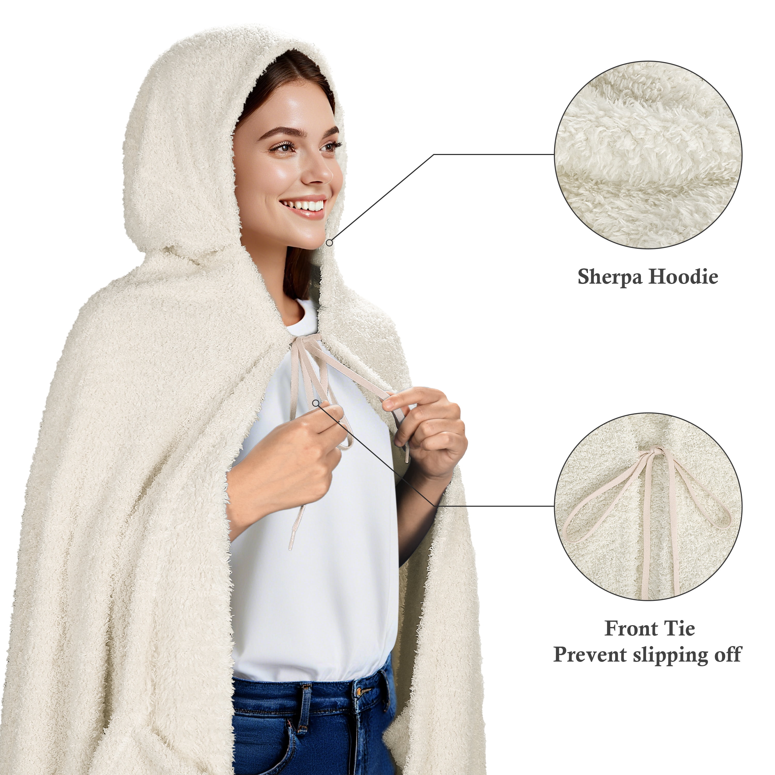 Catalonia Hooded Wearable Blanket Poncho for Adults, Lightweight Fleece Cape with Hand Pockets, Cozy Plush Throw Wrap for Women, Perfect for Lounging, Gifts Ideas