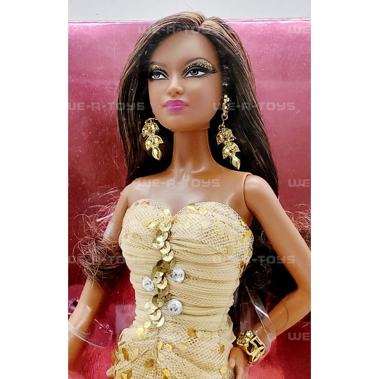 Barbie 50th Anniversary Doll African American Gold Dress 2008 Mattel N5860 NEW