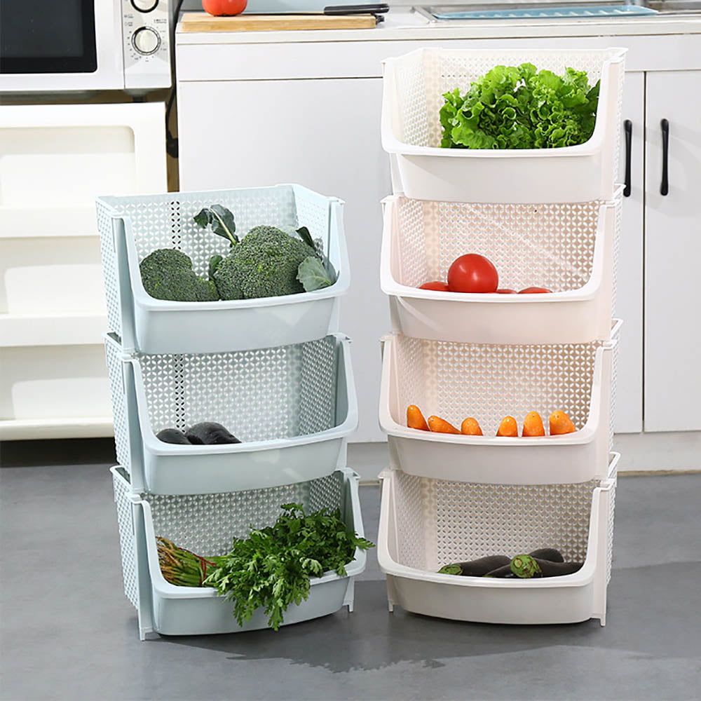 Plastic Stackable Vegetable Fruit Rack Basket Kitchen Storage Shelves Stand Sigh 